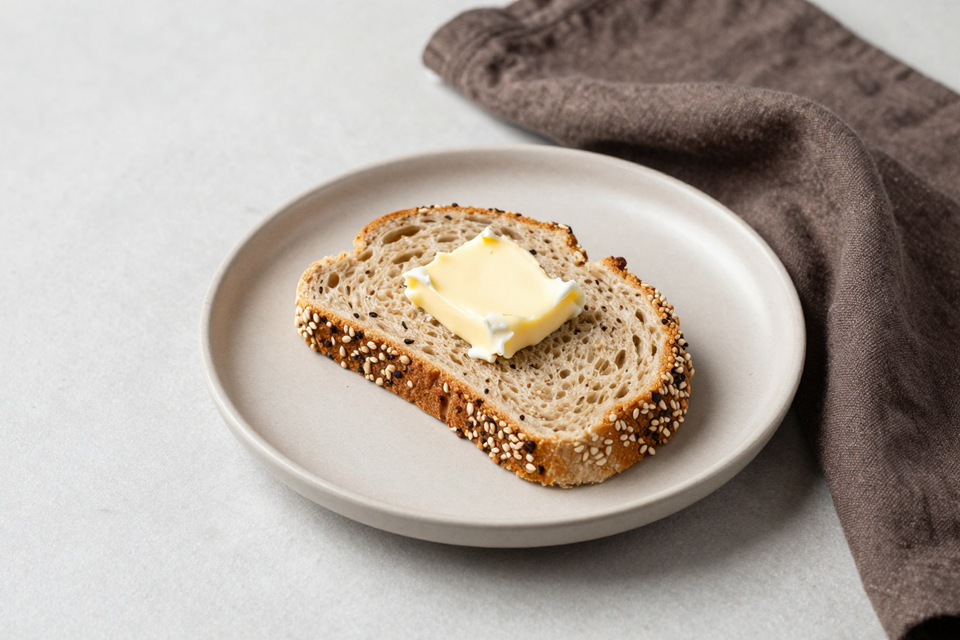 Зерновой хлеб и масло на столе